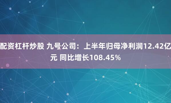 配资杠杆炒股 九号公司：上半年归母净利润12.42亿元 同比增长108.45%